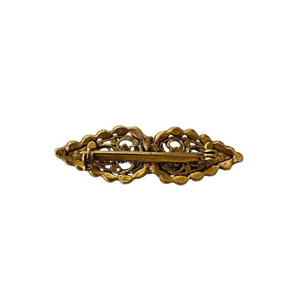 Vintage Victorian Style Brooch Goldtone Black Pin Filigreee Intricate 2" Length - Picture 8 of 16